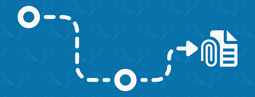 Ein Route mit mehreren Stationen die zu einem Dokument führt