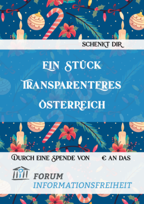 Ein Stück transparenteres Österreich mit gerader Schrift und Weihnachtsdeko im Hintergrund