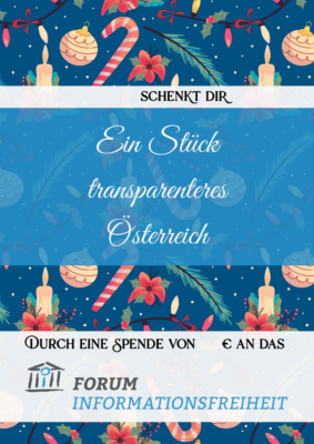 Ein Stück transparenteres Österreich mit geschwungener Schrift und Weihnachtsdeko im Hintergrund